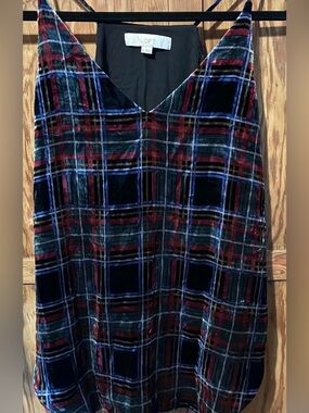 LOFT Velvet Plaid sleeveless top. Spaghetti straps. Medium. VGUC.